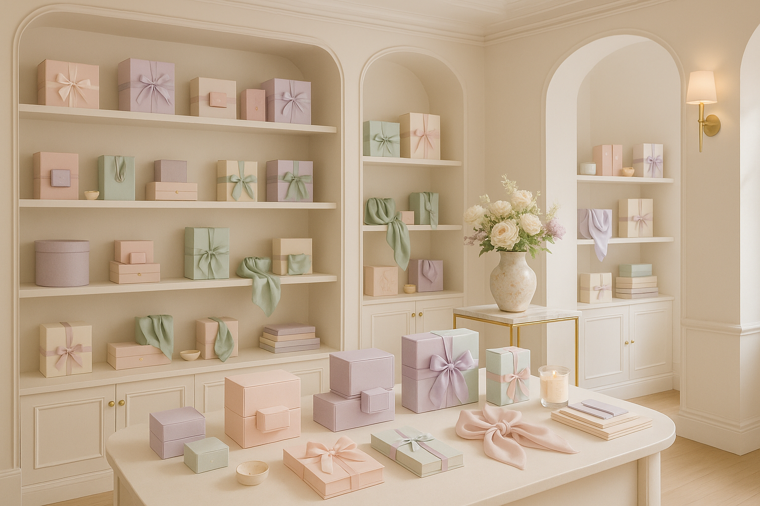 tienda de regalos elegantes con colores pasteles
